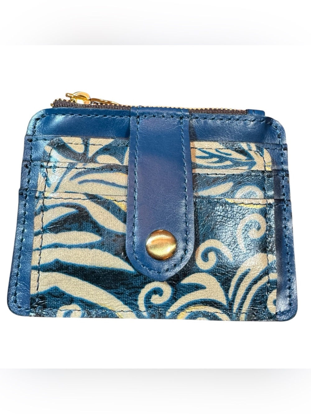 Patricia Nash Cassis Greek Floral Leather Credit Business ID Card Wallet Blue